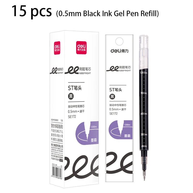 

Deli 15pcs 0.5mm Black Quick-dry Ink Gel Pen Refill School Office Supplies Office Pen Replacement Stationery