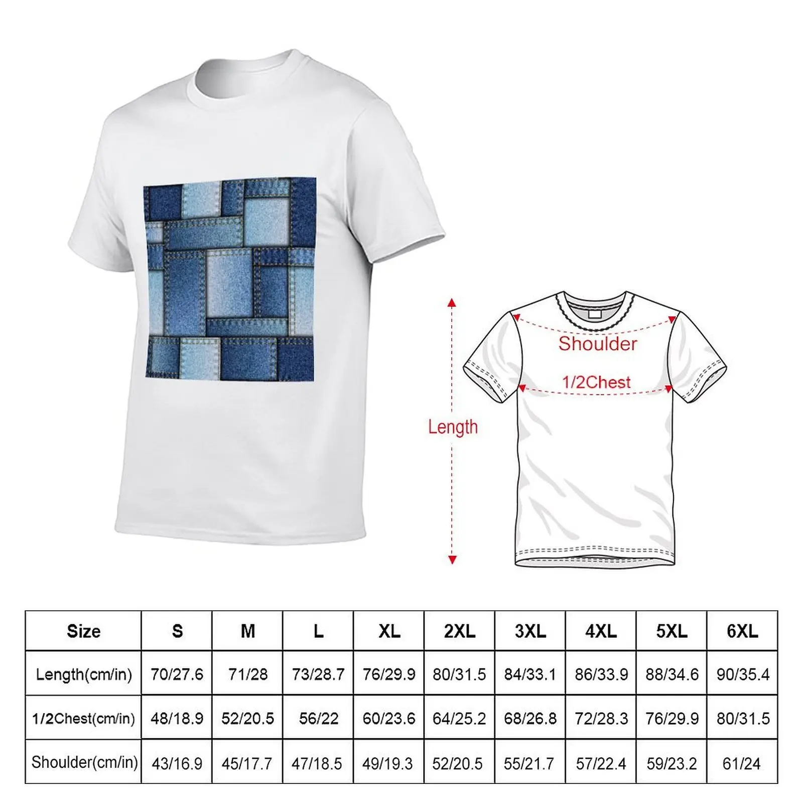 Denim patchwork T-Shirt t shirt for man 100 percent cotton graphic t shirts for man funny t shirts cotton T-shirt
