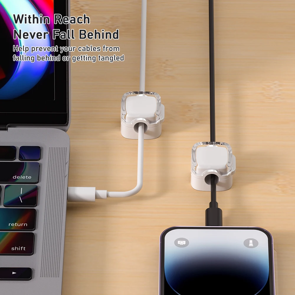 3pcs Transparent magnetic cable organizer, data cable holder, buckle, desktop phone charging cable, plug, hook, storage