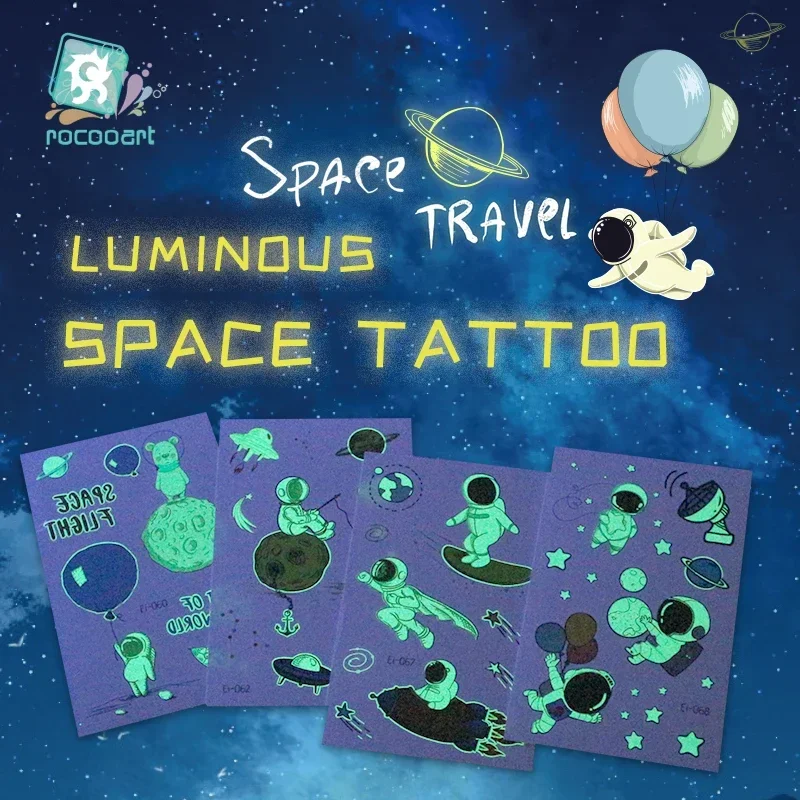 Luminous Astronaut Universe Temporary Tattoos Sticker For Kids Fake Tattoo Planets Star Tatoos Children Waterproof Space Man