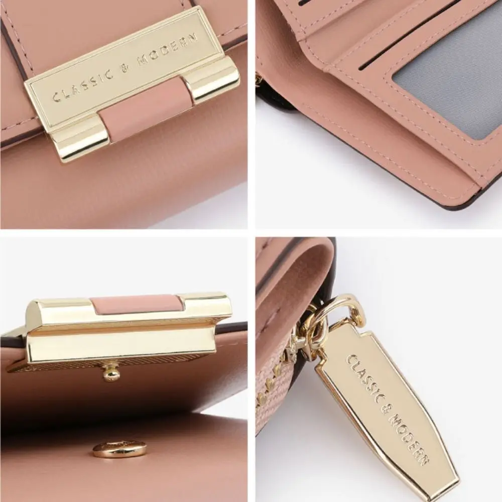 محفظة جلدية قصيرة صغيرة بلون سادة وسحاب محفظة ذات سعة كبيرة للعملات المعدنية للنساء