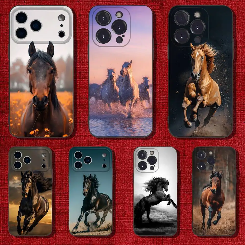 

The horse Phone Case For iPhone 6,17,16,15,14,13,12,11 Plus,Pro Max,XS,X,XR,SE,Mini,8,7,Soft Silicone Black Cover