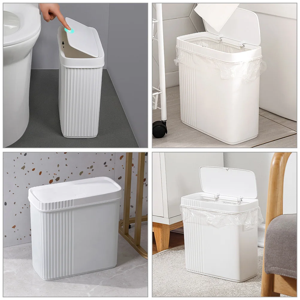 

Slim Press Top Trash Can Heavy Duty Plastic Garbage Bin For Bathroom Bedroom Office Home Use Narrow Slit Design Simple