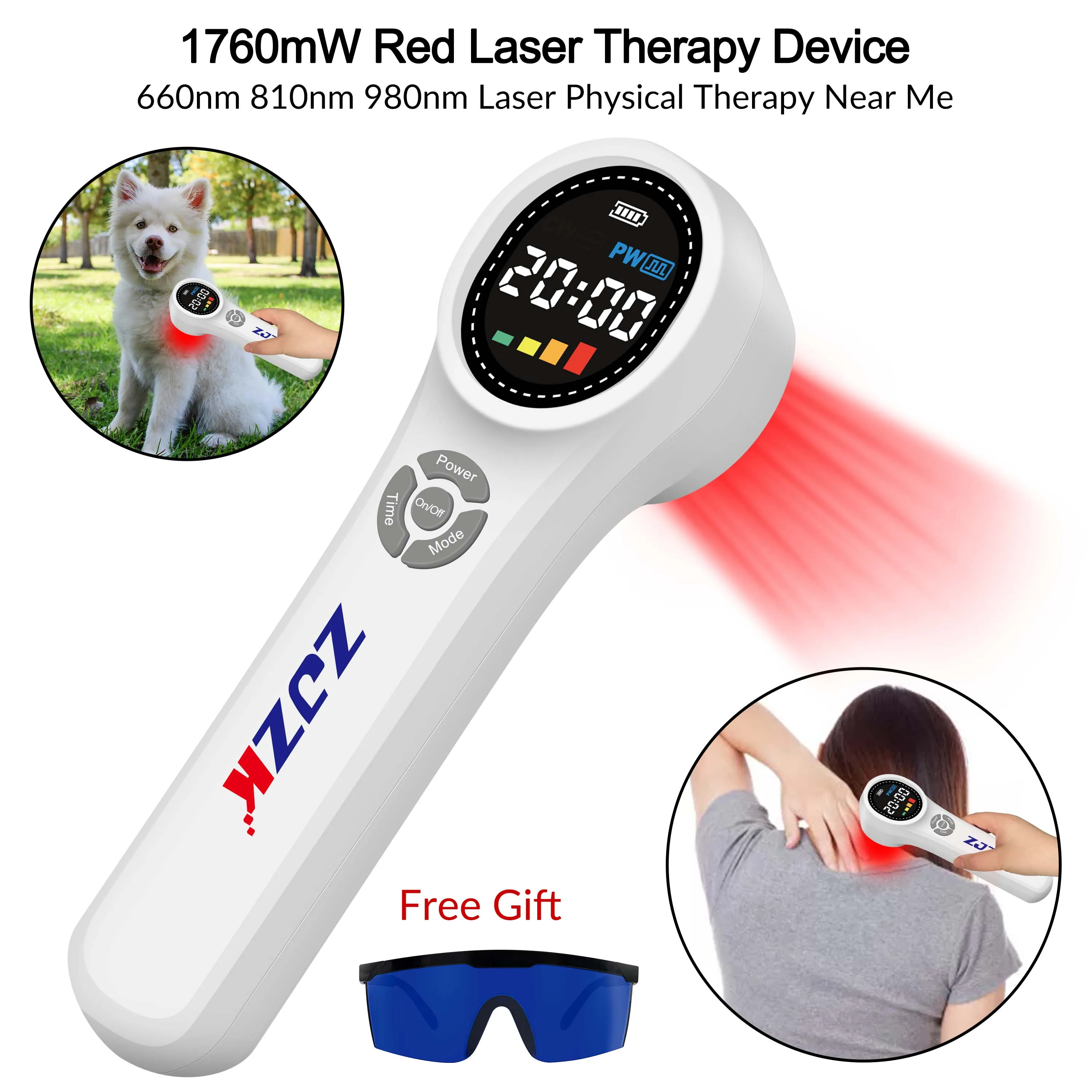 ZJZK 24 Diodes Soft Tissue Home Cold Laser Therapy Dog 660nm 810nm 980nm Laser Treatment For Trigger Finger disc herniation