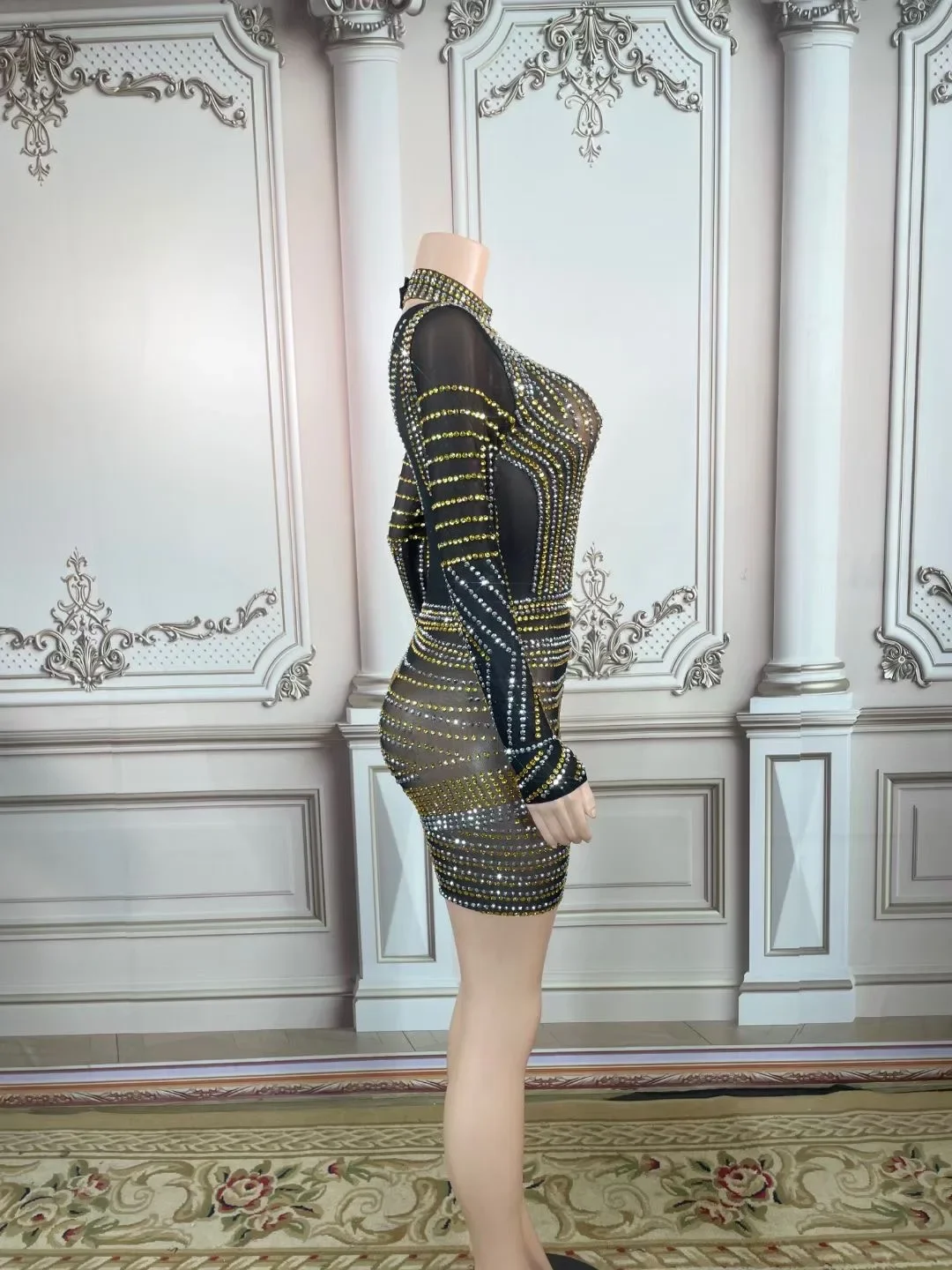 Frauen Gaze Glänzende Kleid Strass Sexy Lange Ärmel Mantel Für Nachtclub Party Sänger Prom Bühne Drag Queen 2026 Kostüme