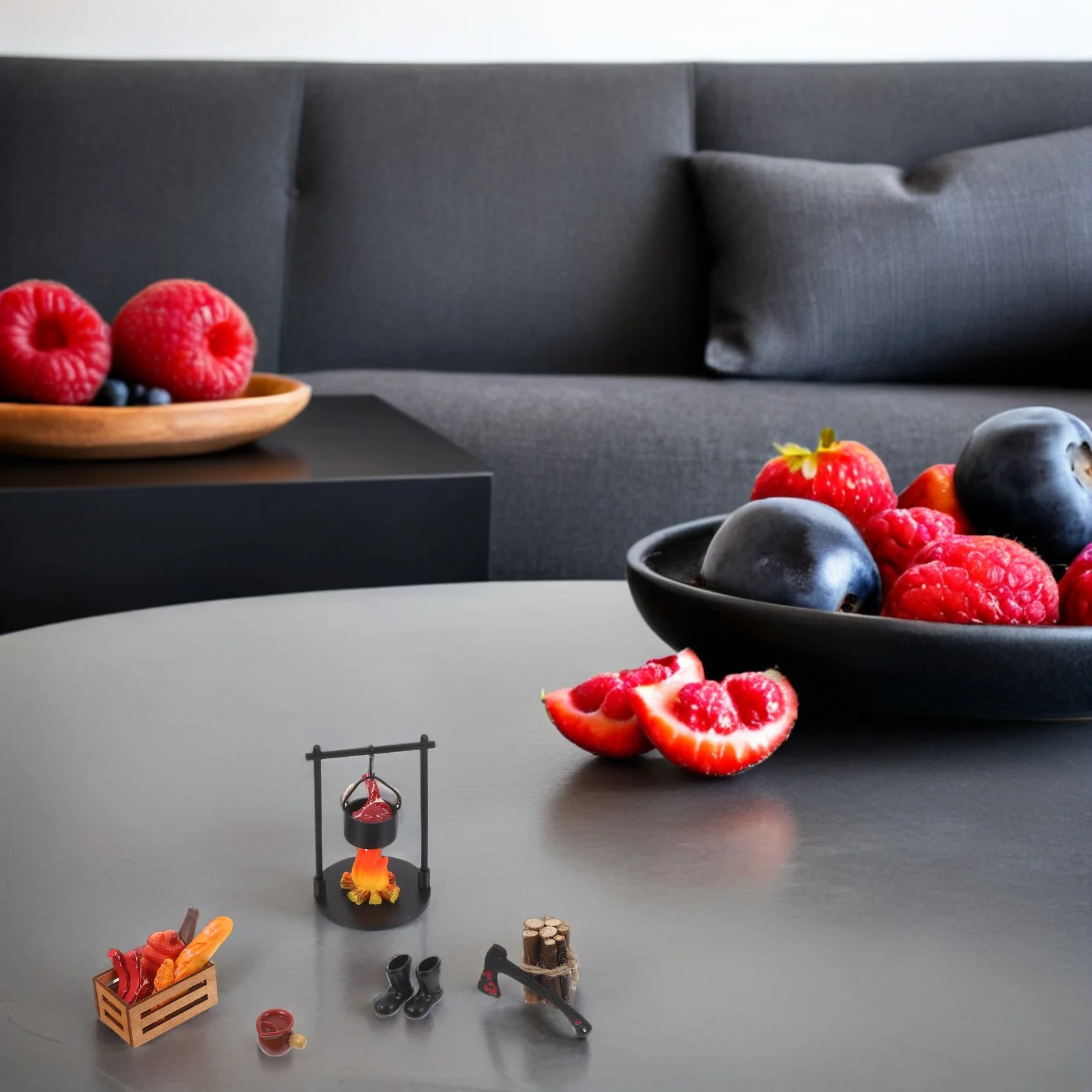 

1Set Miniature Campfire Resin Bonfire Fake Steak Wood Stove Micro Landscaping Ornament Dollhouse Outdoor Scenery