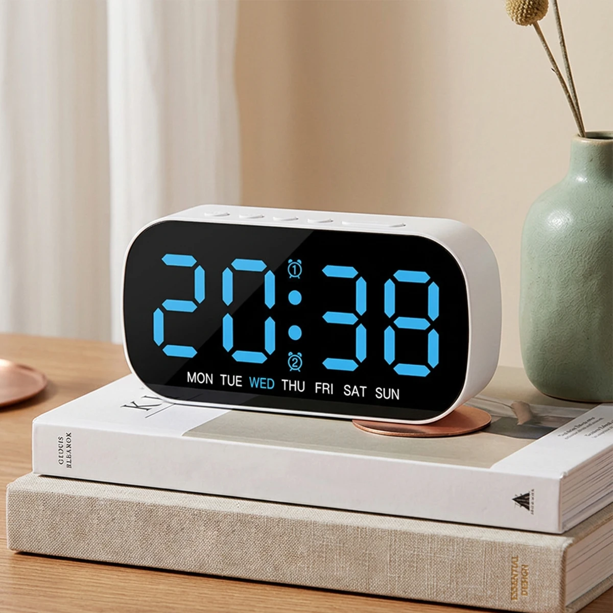 LED Digitaler Wecker USB-Betrieben Temperatur Datum Woche Doppelter Alarm Nachtmodus Schlummerfunktion 5 Helligkeitsstufen 12/24H LED-Uhr – Detail 10