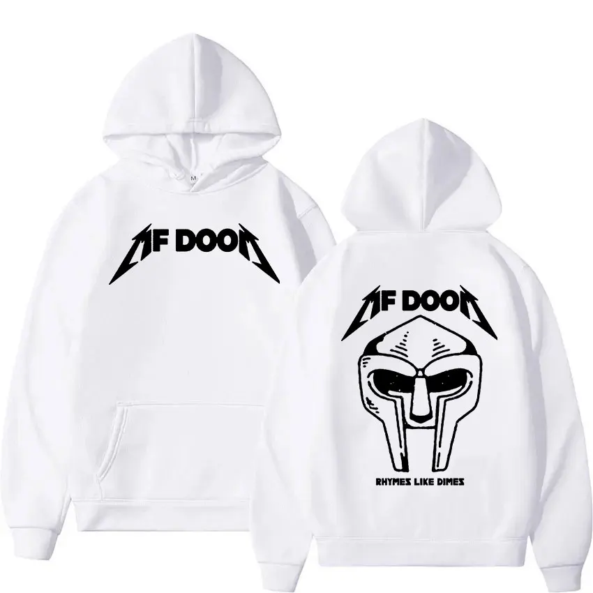 Rapper MF Doom Rhymes Like Dimes 2024 Print Hoodie Madvillainy Metal Face Hip Hop Pullover Sweatshirt Men Women Loose Streetwear