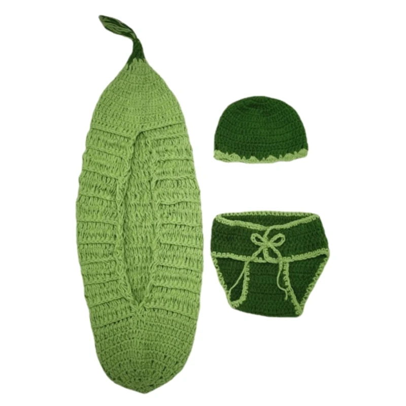 

Newborns Bean Costume Photoshoots Props Knitted Hat Diaper Short Pants Set