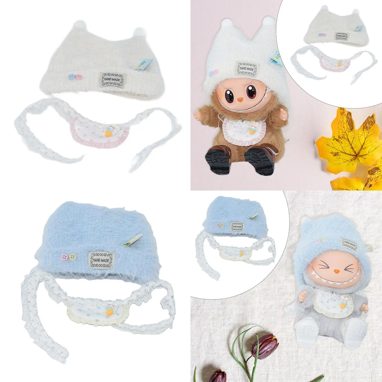 Boné de boneca de pelúcia desenho animado faça suas próprias bonecas boné com punho para boneca de 6,69 polegadas