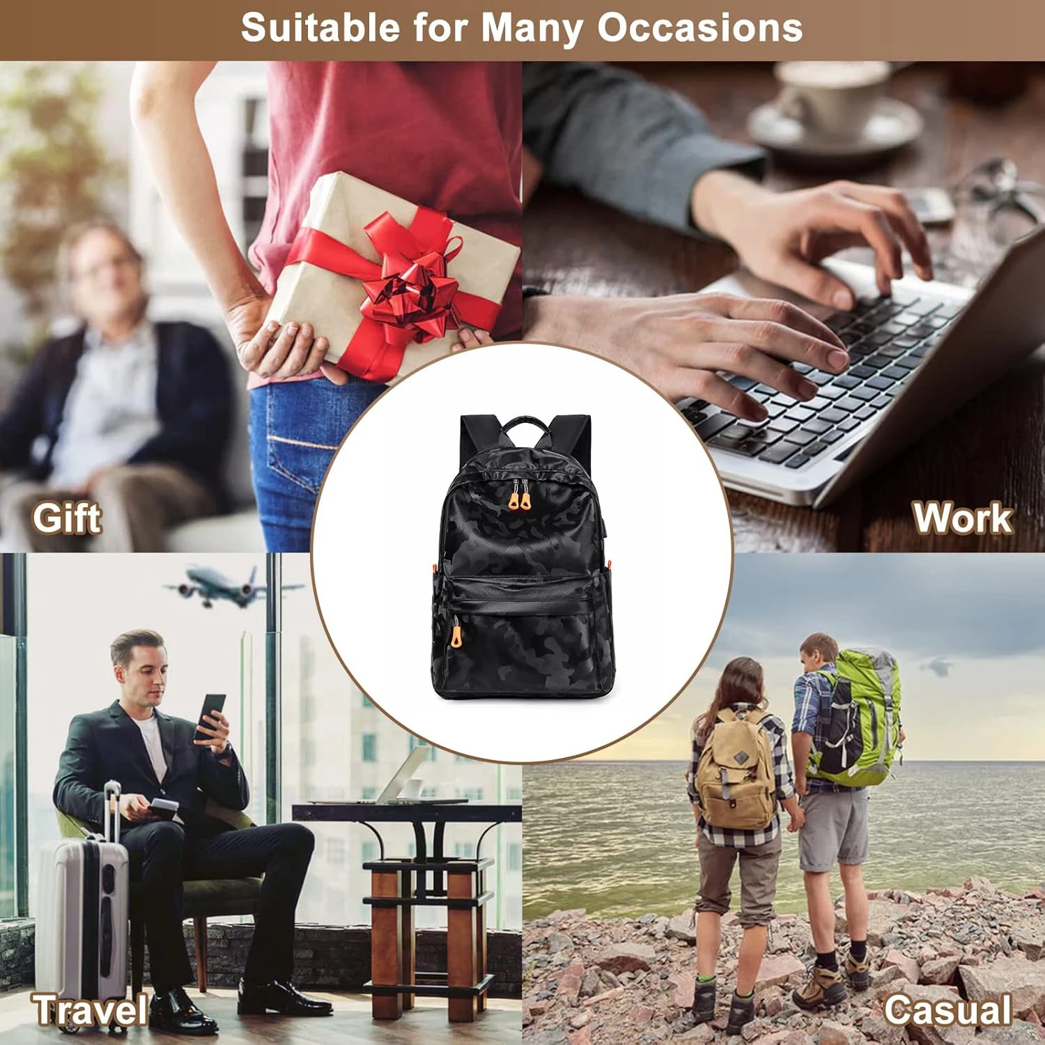 High-density Oxford fabric Camouflage Casual Men's Backpack Waterproof Large Capacity Travel Works College 14Inch Laptop Daybag