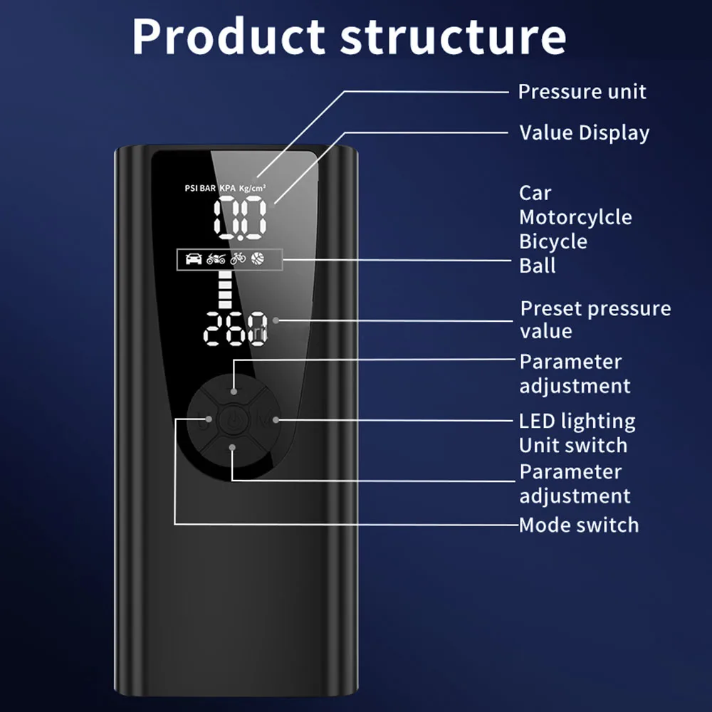 Portable Inflator Tire Air Pump Digital 6000mAh Car Air Compressor With LED Flashlight 150PSI 10.3bar