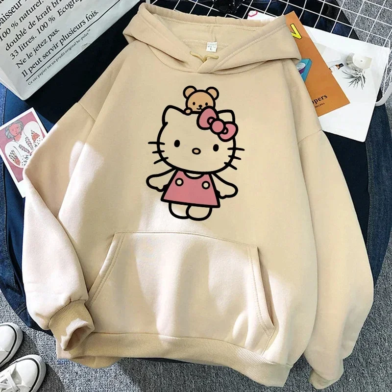 Women\'s Sweatshirts Emo Rock Clothing Sanrio Merchandise Y2k Hello Kitty Autumn and Winter Harajuku Long Sleeve Pattern Top