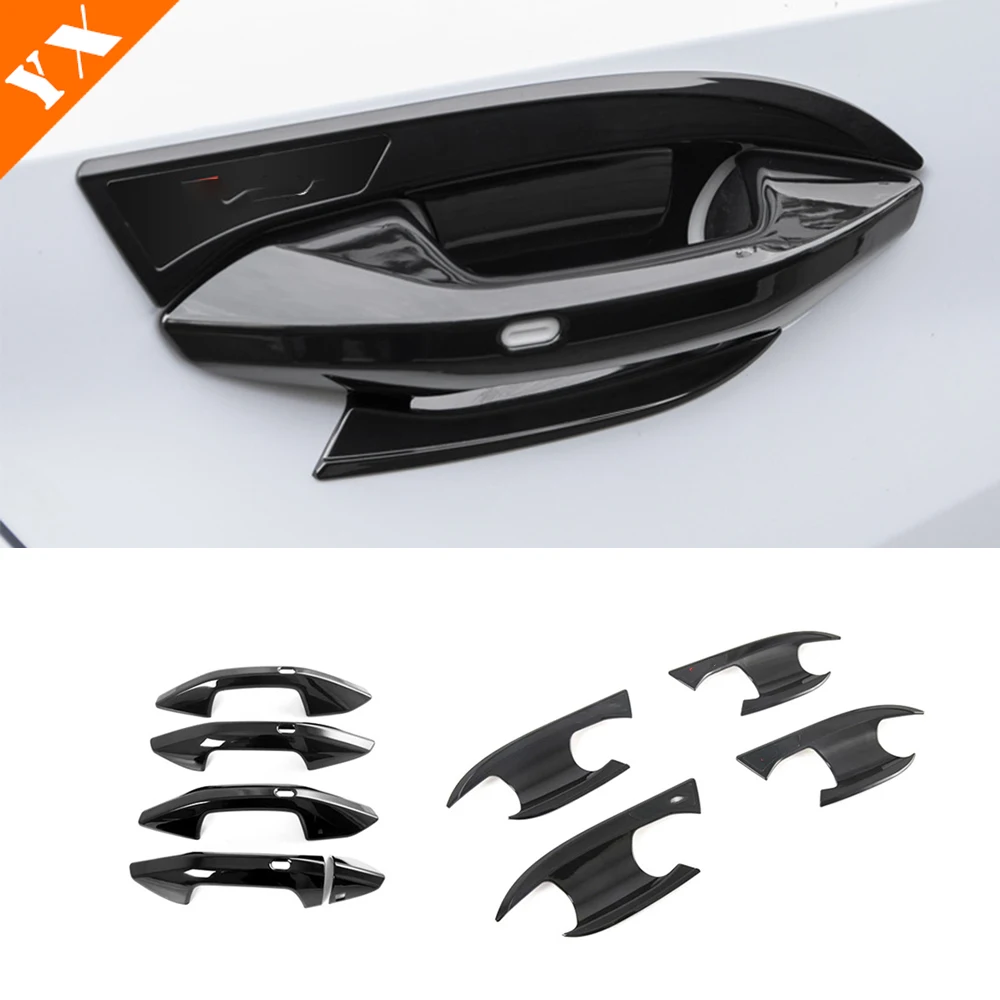 

For Audi A3 8V S3 Sportback 2021-2023 Carbon Black Chrome Garnish Car Door Knob Protector Door Handle Cover Trim Sticker Cover