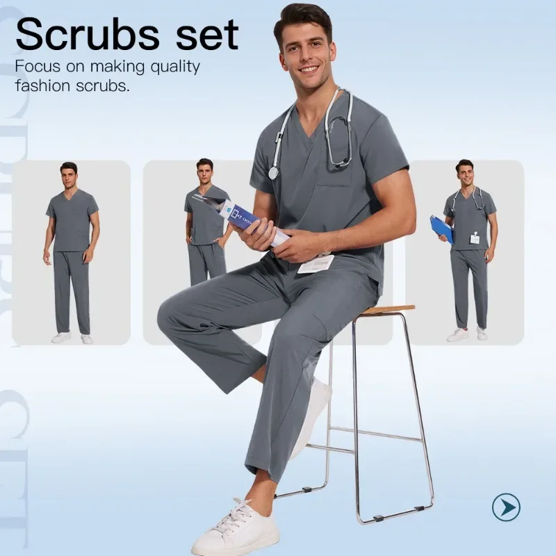 Men's and Women's Medical Hand-washing Clothes Thin Section Quick-drying V-neck Beauty Salon Dental Clinic Nurse Uniforms