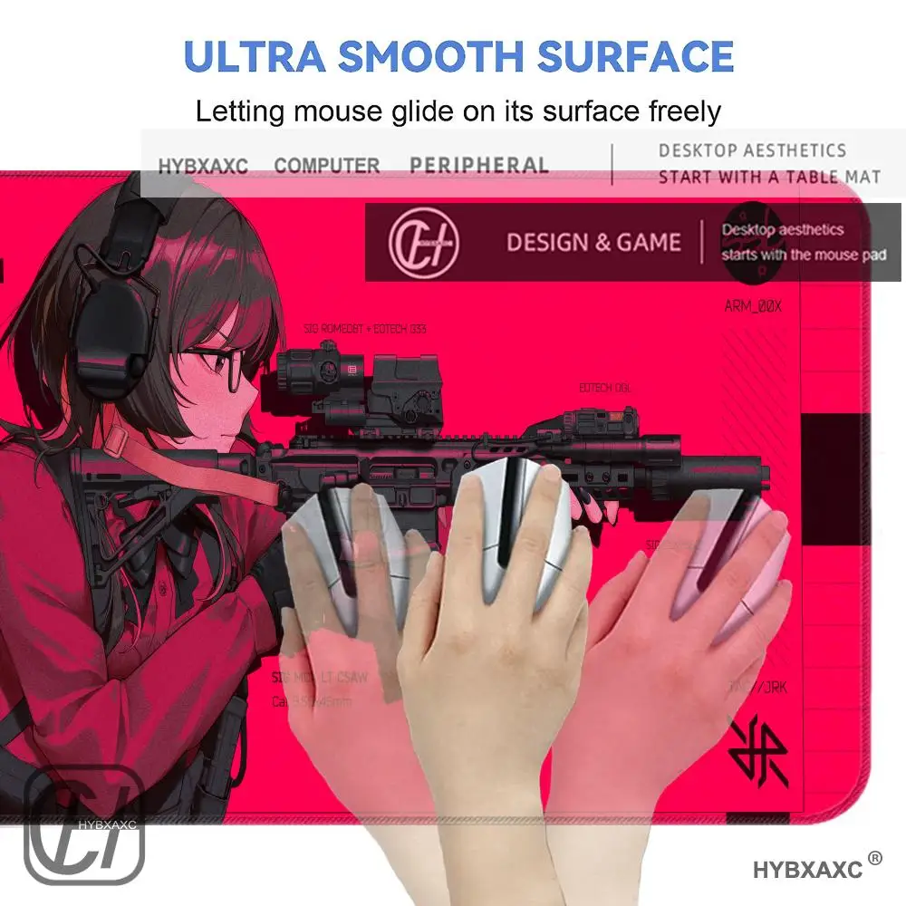 HYBXAXC Tactical Armed Anime Girl Red Background Cool Style Mouse Pad Extended Keyboard Mats Large XXL Gamer Mousepad 90x40