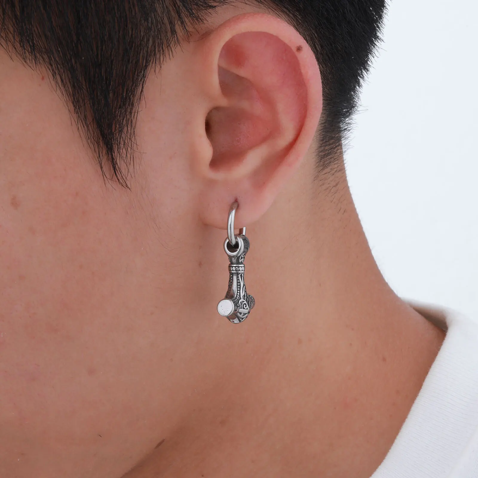 Vnox Heavy Viking Thor\'s Hammer Earrings for Men, Chunky Stainless Steel Punk Rock Earrings Jewelry Gift