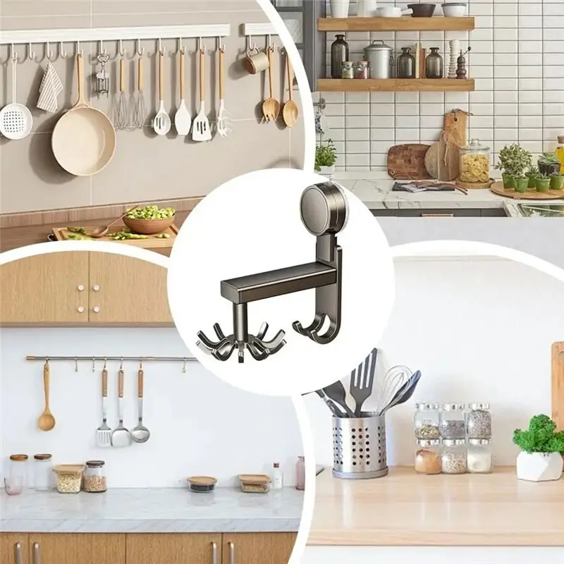 CMHI-Kitchen Wall Organizer Multi-Purpose Non-Punch Rotary Hook Space Saving Hanger Utensils Organizer Kitchen Tool Holder