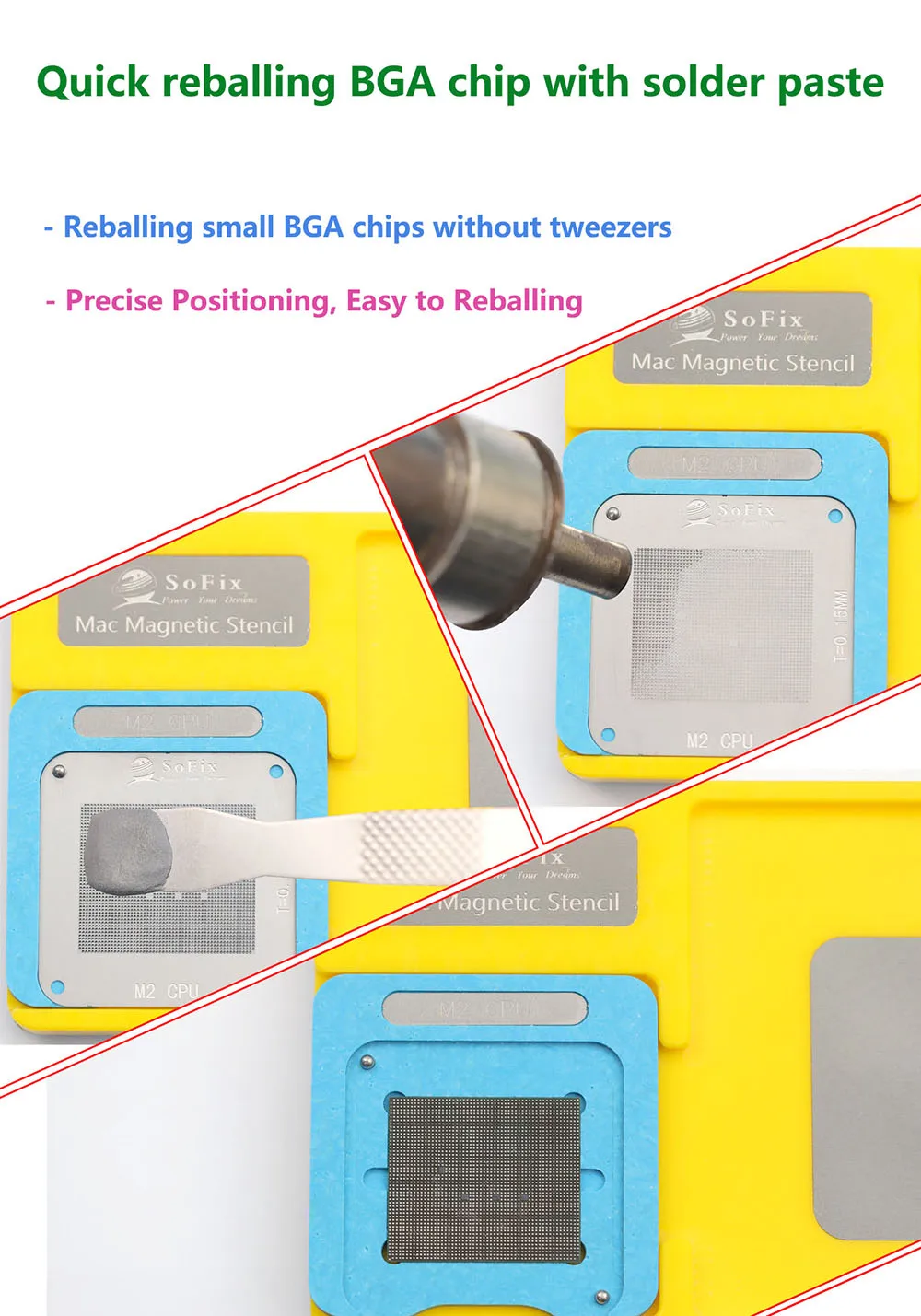 S-F304 BGA Reballing Stencil magnetico per MacBook CPU PCH Intel M1 M2 CPU a BGA Chip RAM NAND Stagno Piattaforma di piantagione Strumenti