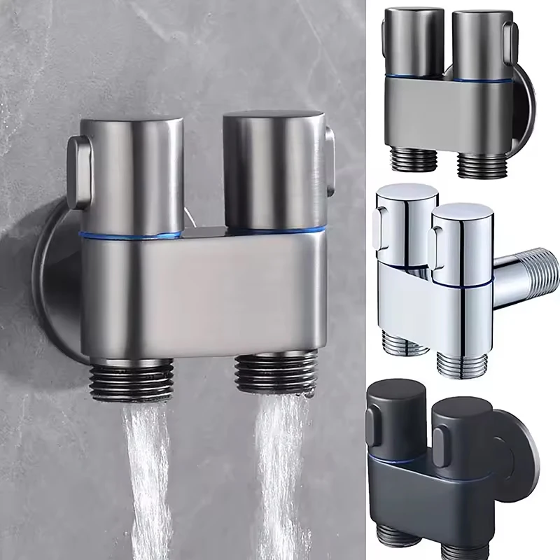 

Zinc Alloy Angle Valve Wall Mount Toilet Bidet Sprayer Set One In Two Out Water Cleaning Sprayer for Bathroom Toilet Accessories