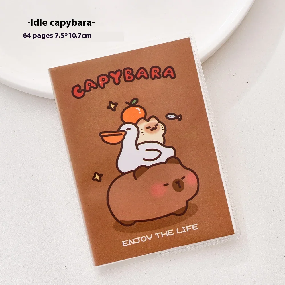 Cute Cartoon Capybara Rubber Sleeve Notebook Portable Student A7 Mini Pocket Notebook Notepad 64 Sheets Kawaii School Stationery