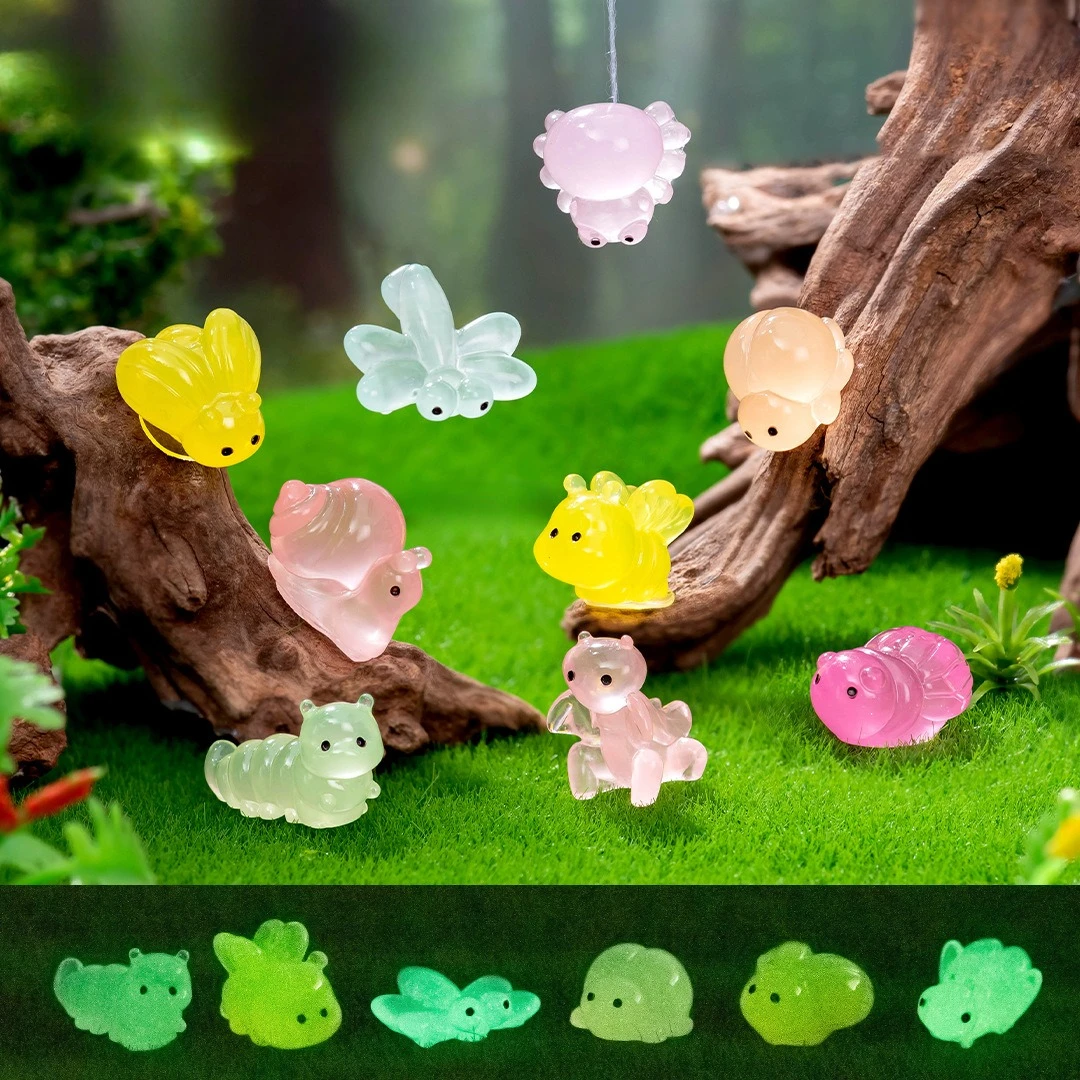 50/30 قطعة مضيئة الراتنج كاتربيلر صغير الحلزون الحشرات بيت الدمية توهج في الظلام الحشرات التماثيل DIY بها بنفسك حوض السمك حديقة ديكور