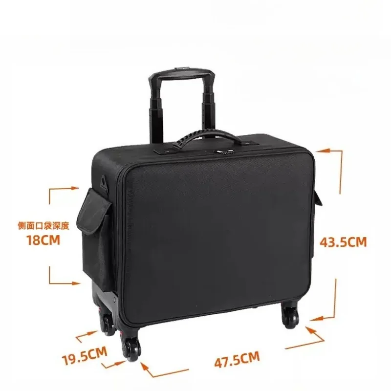 Quilted Wheeled Makeup Trolley Bag Large Capacity Cosmetic Storage Case for Bridal Makeup Tattoo Nail Art Salon Tool Organizer