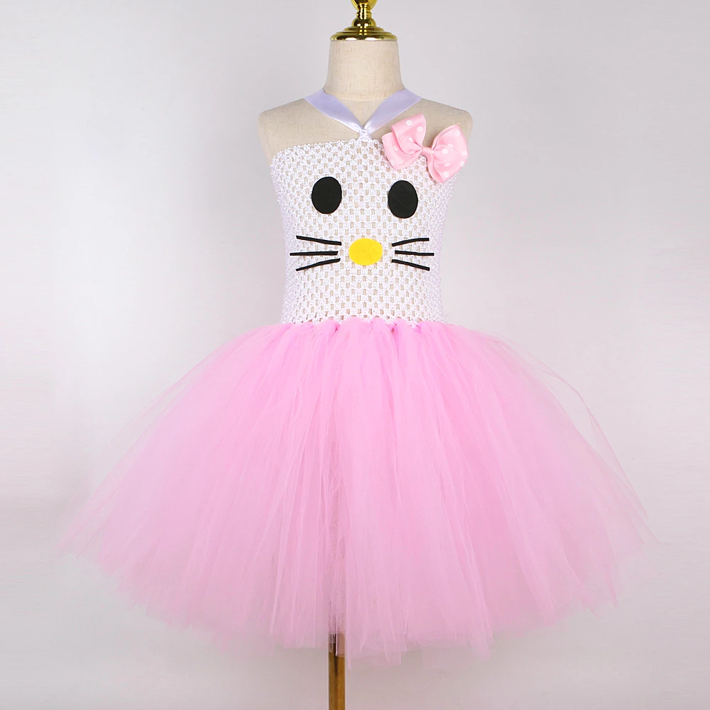 Cute Pink Kitty Costumes for Baby Girls Birthday Party Halloween Tutu Dress Kids Animal Little Cat Outfit Photoshoot Tutus Set