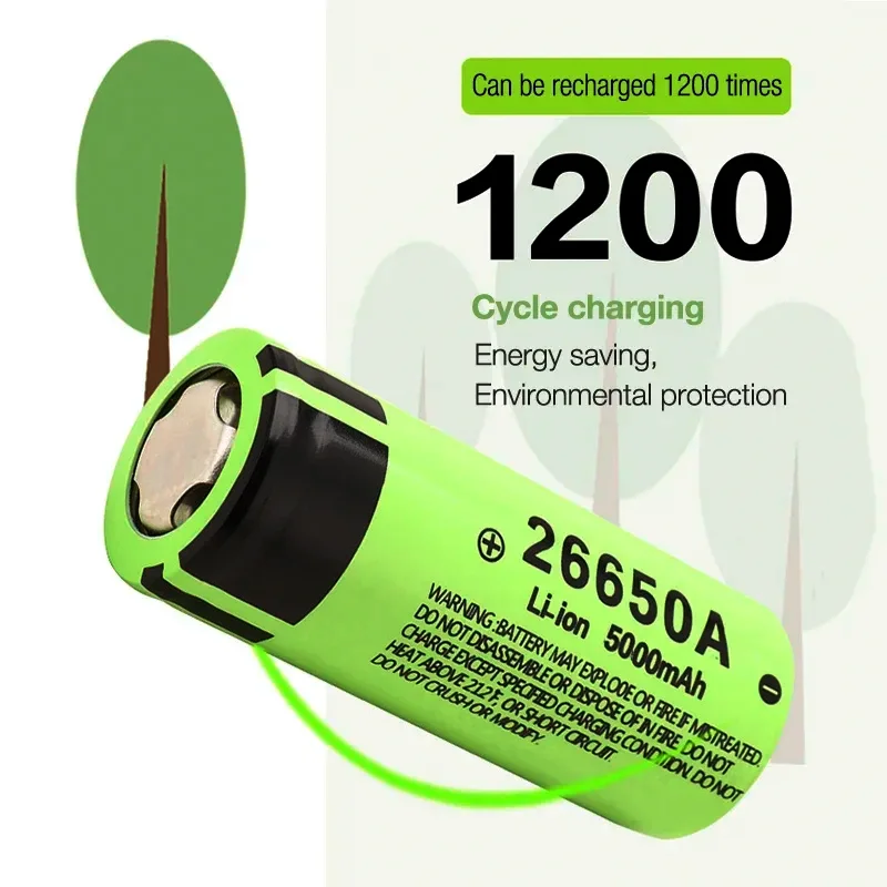 26650A Lithium Ion Battery 3.7V 5000mAh Rechargeable Battery Discharger 20A Flashlight Power Power Tool Battery + Charger view 2