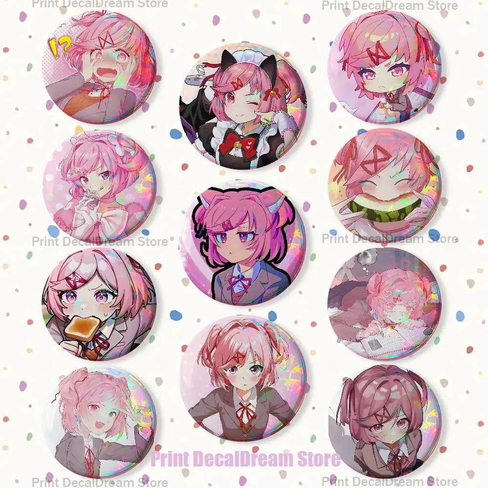 DDLC N-Natsuki Badges Creative Tinplate Button Pins Brooch Creative Quotes Badge Clothes Backpack Jewelry Gift