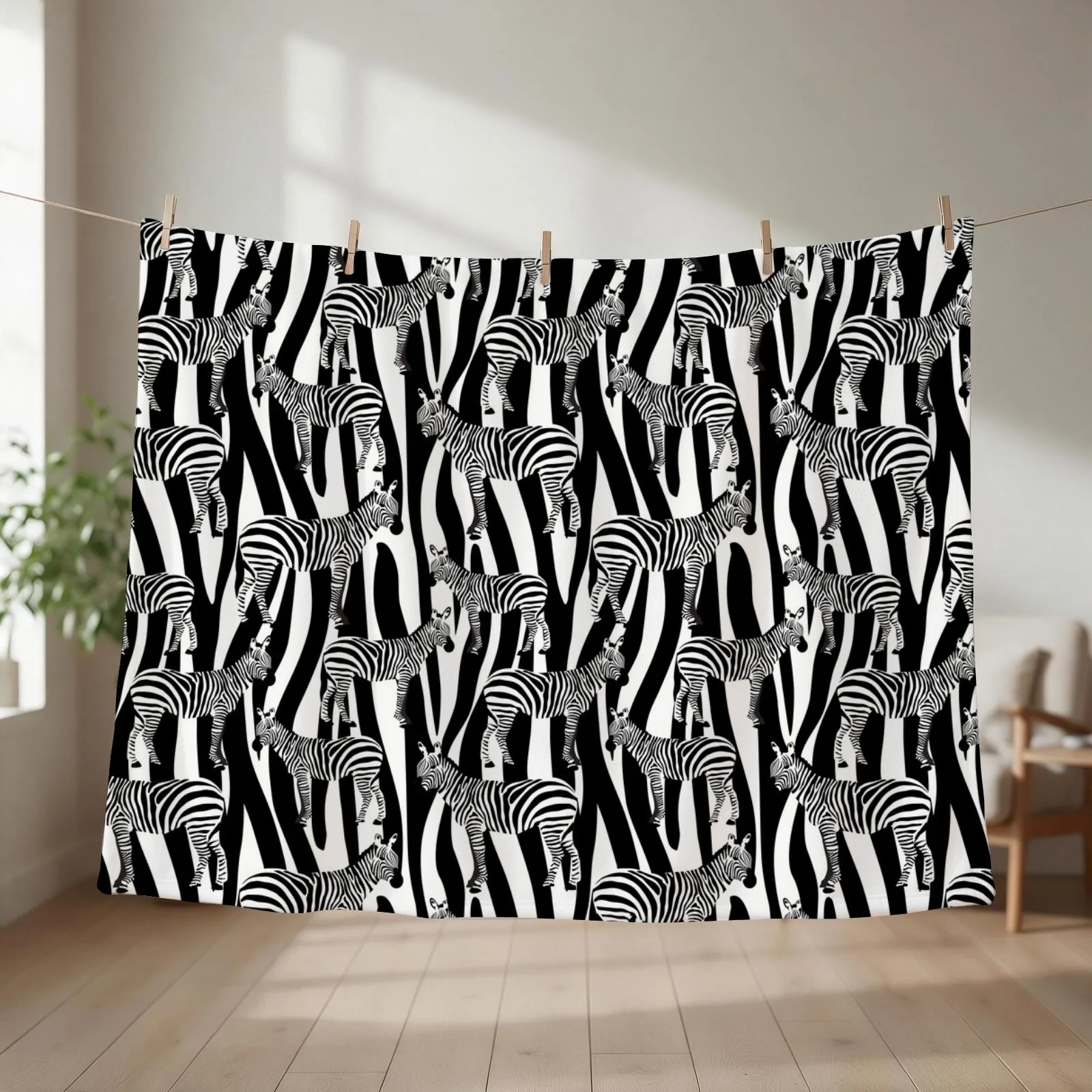 Zebras on Zebra Stripes Throw Blanket couch cozy soft plush fuzzy picnic outdoor blanket
