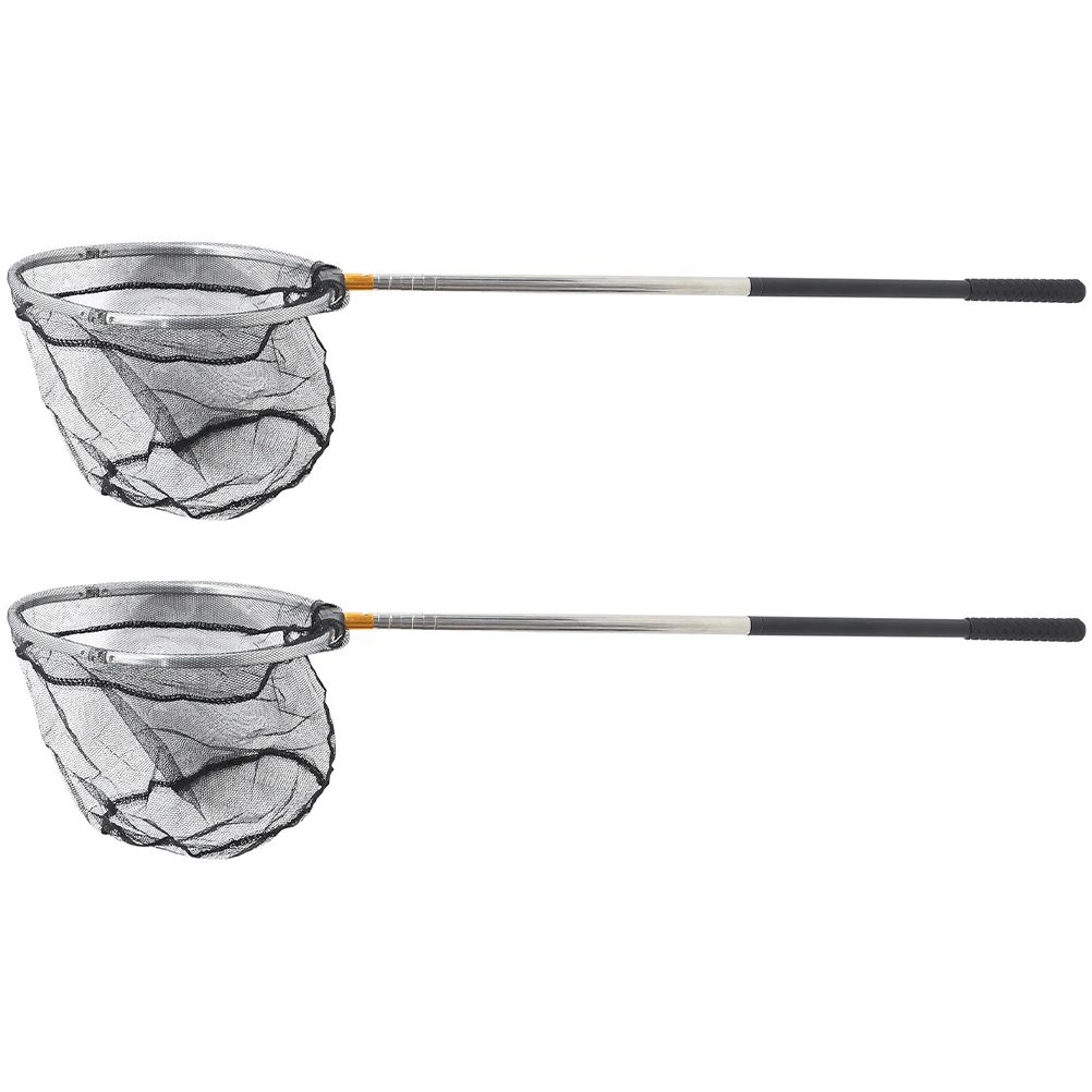 Rede de pesca telescópica, 2 peças, aço inoxidável, carbono, leve, alta resistência, retrátil, design redondo, ferrugem