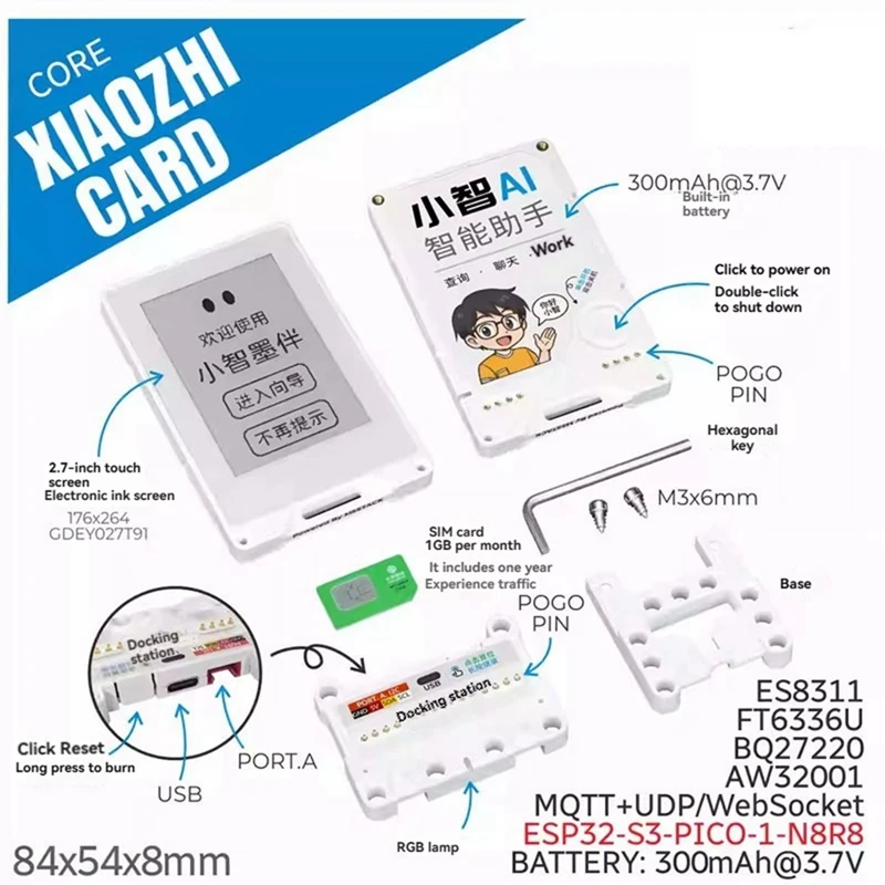 Xiaozhi AI E-Ink Screen Voice Chat Robot with 2.7 Inch Magnetic Touchscreen ESP32-S3 Support 4G and Wi-Fi-A79M