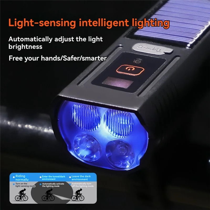 

ABKV-Велосипедная фара с звуковым сигналом, солнечный фонарик, перезаряжаемый велосипедный фонарь, уличный велосипедный фонарь для кемпинга, рабочий свет