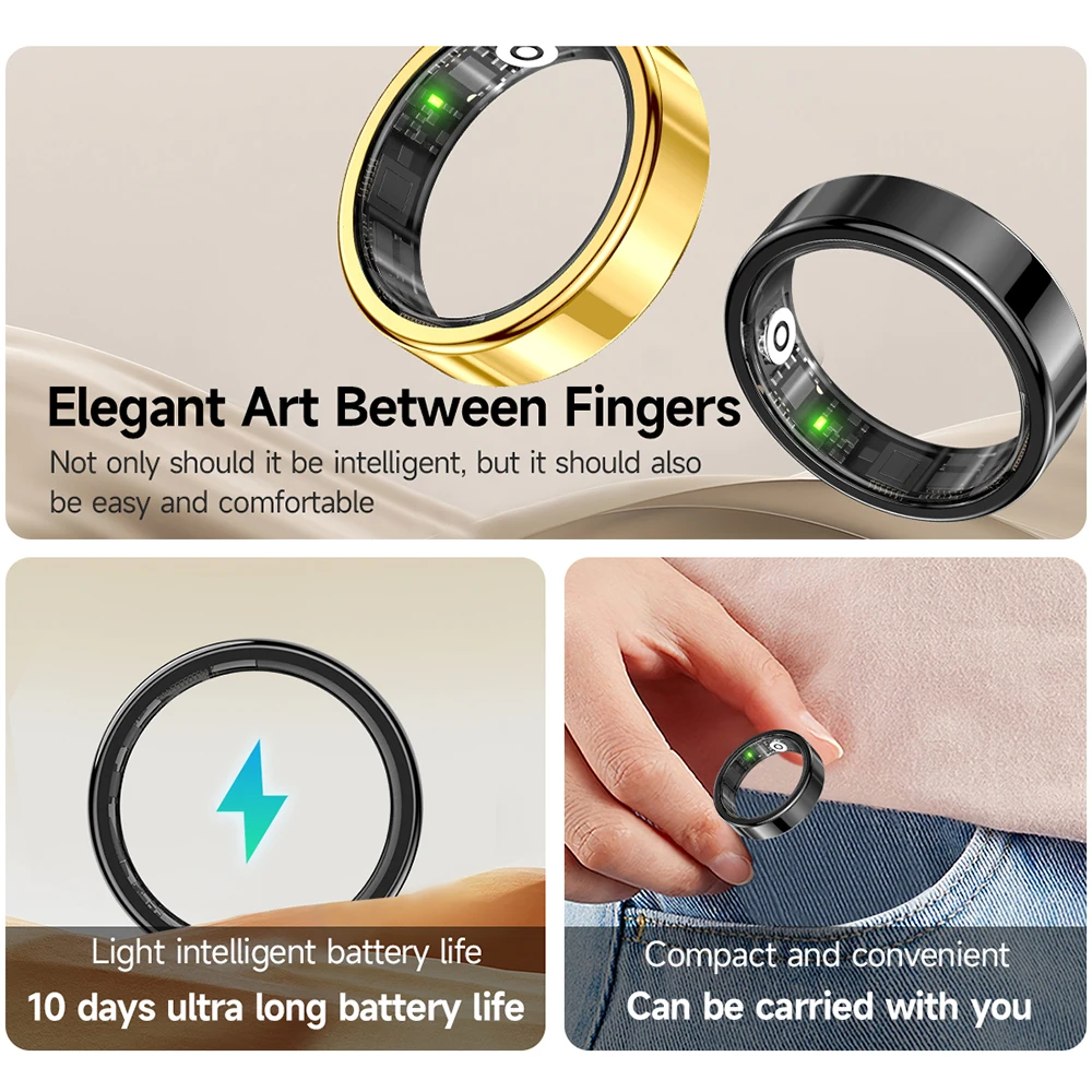 5ATM مقاوم للماء R01 أدوات تقنية حلقة ذكية Smartring مع علبة شحن خواتم إلكترونيات رياضية للرجال والنساء أندرويد 2025 جديد