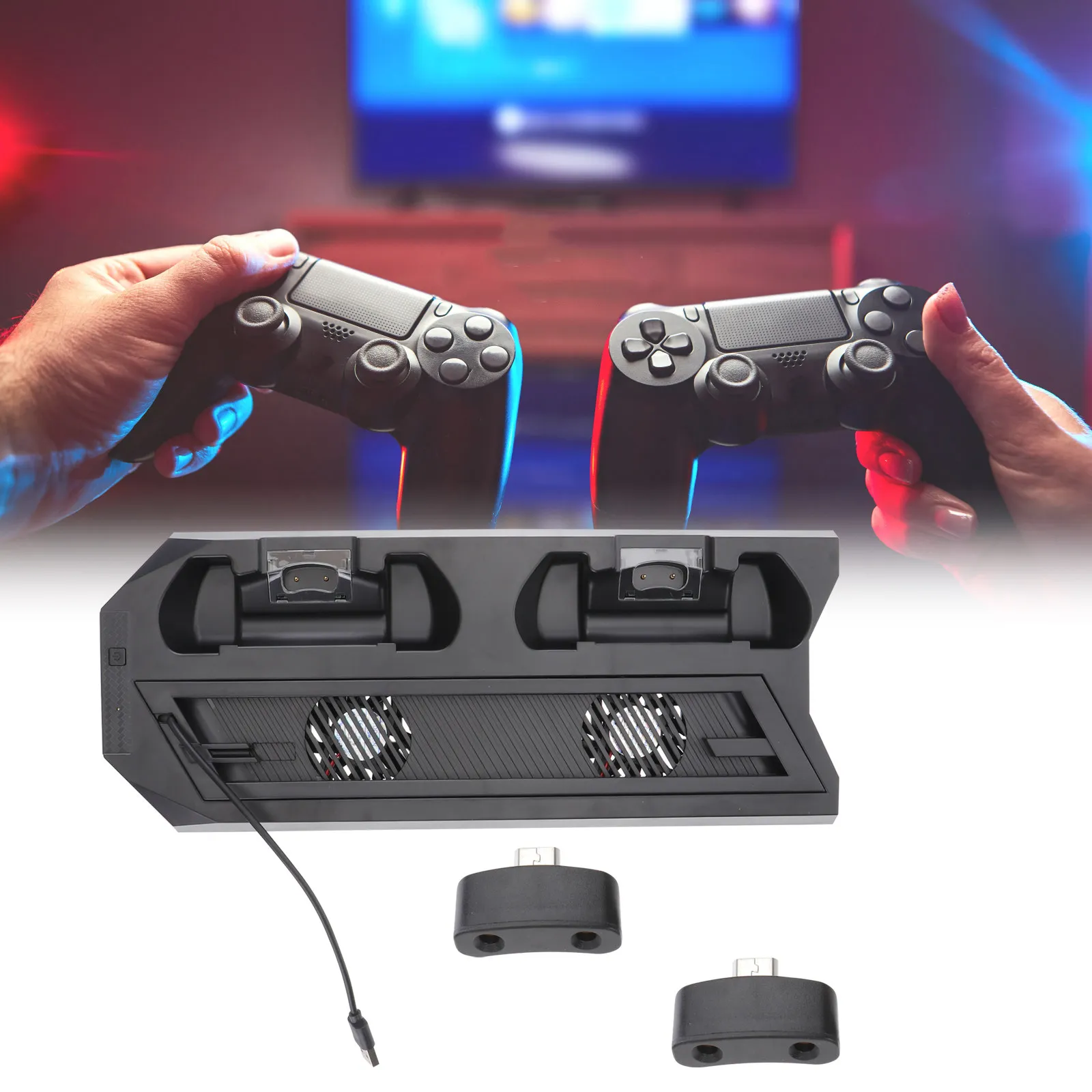 

Вертикальная охлаждающая подставка с 2 встроенными вентиляторами, зарядная станция для 2 контроллеров, USB-порт для зарядки, всё в одном