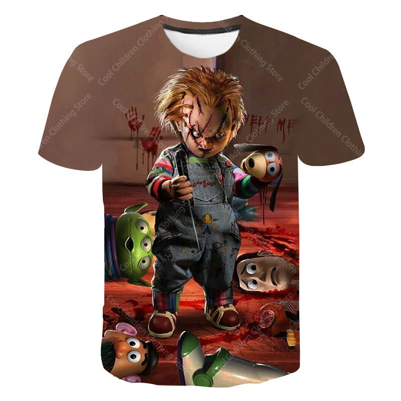 Summer Kawaii Toy Story Chucky T-shirt Girls Boys Children\'s Cartoon Anime Pattern Girls Boys Fashion Parent-Child Clothing