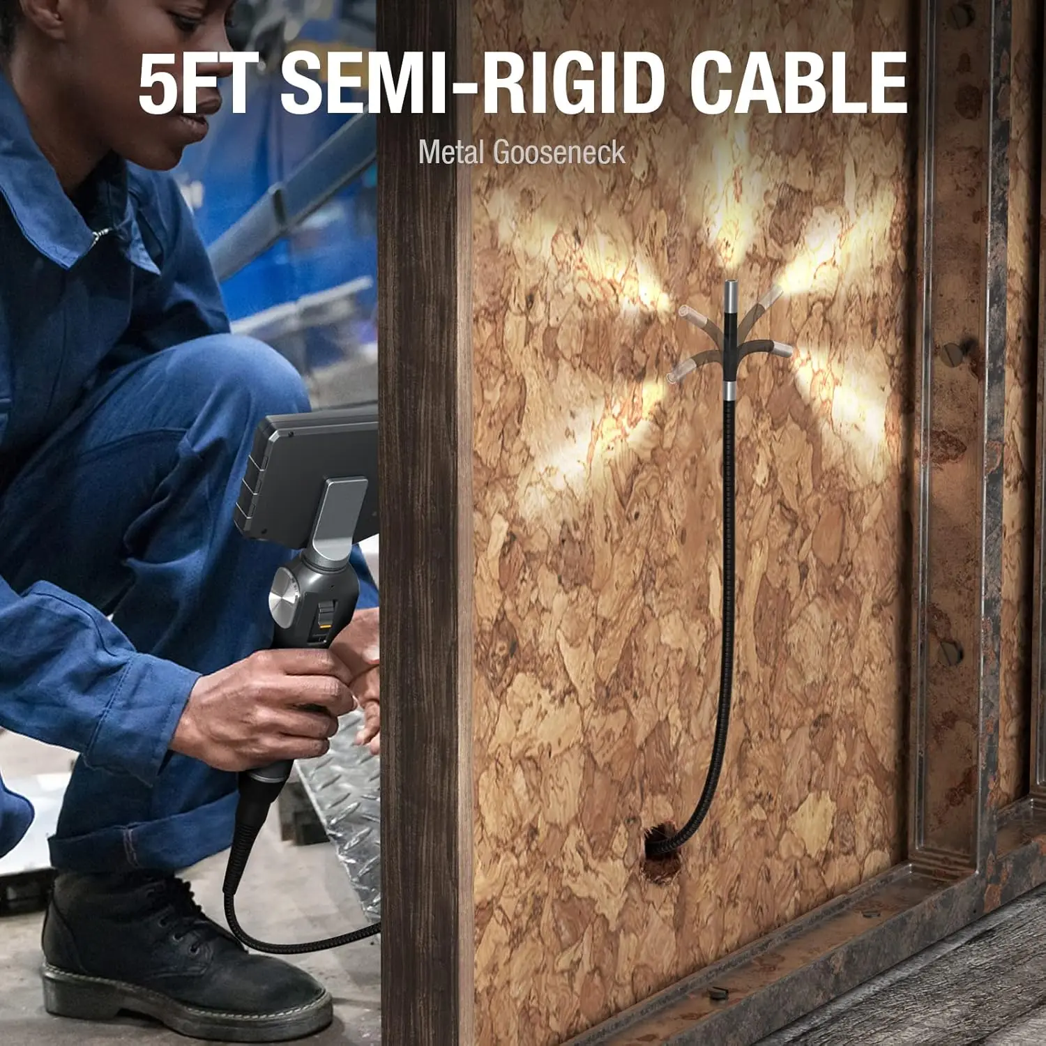 Teslong 3.9mm Two-Way Articulating Borescope with Light, 5-inch IPS Endoscope Inspection Camera with Articulated Probe