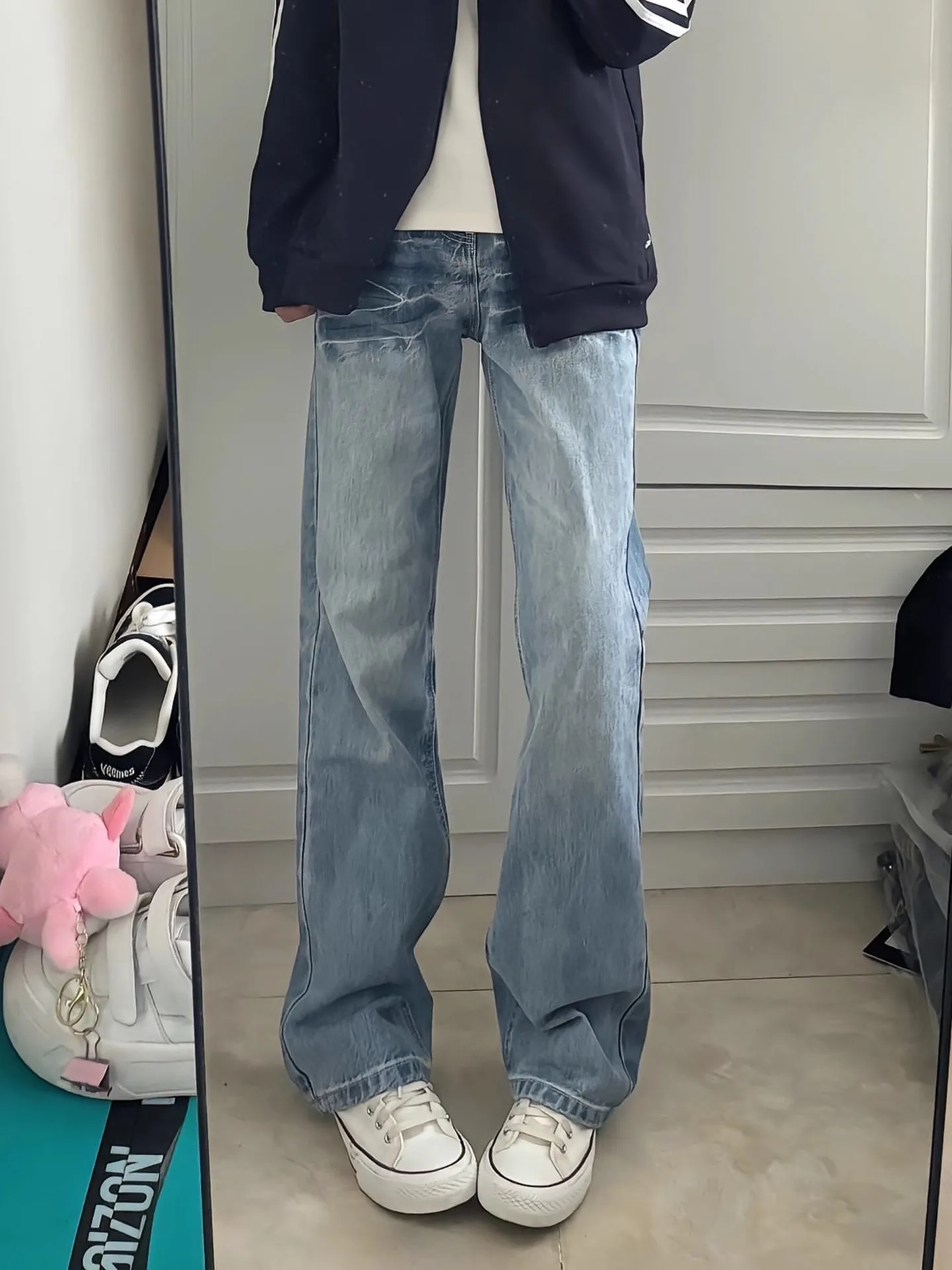 

Bcare Men's Slim Fit High Street Straight Leg Jeans Lightning Pattern Cotton Polyester Blend Anti-Bacterial Straight Tube Pants