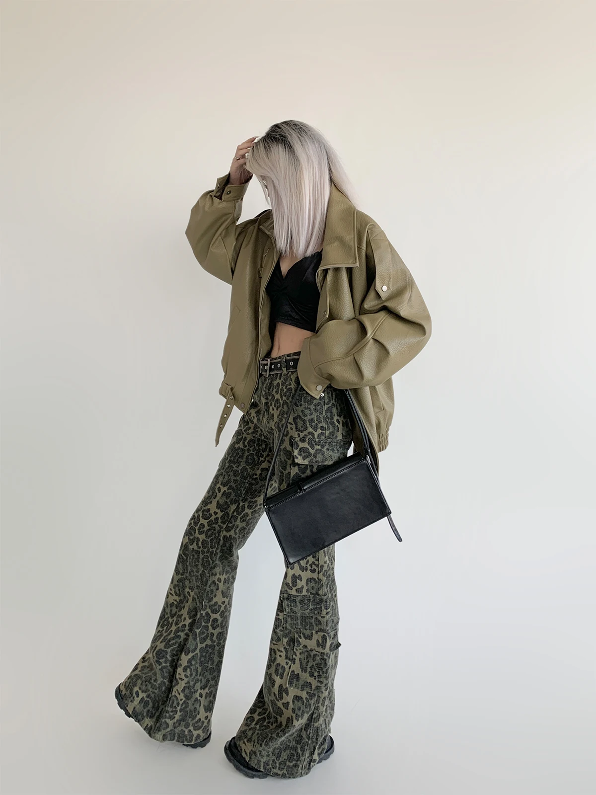 American Sle Motorcycle Leather Jaet Women's Spring Autumn Outerwear Berlin Street Sle High Waist ape PAPERLLL