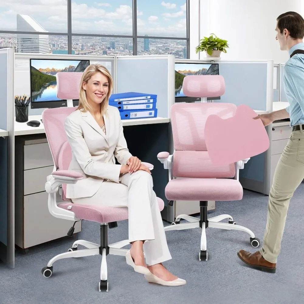 Rocking Office Desk Chair Pink Ergonomic Office Chair With Lumbar Support Pillow Furniture Armchair Furnitures Gamer Chairs