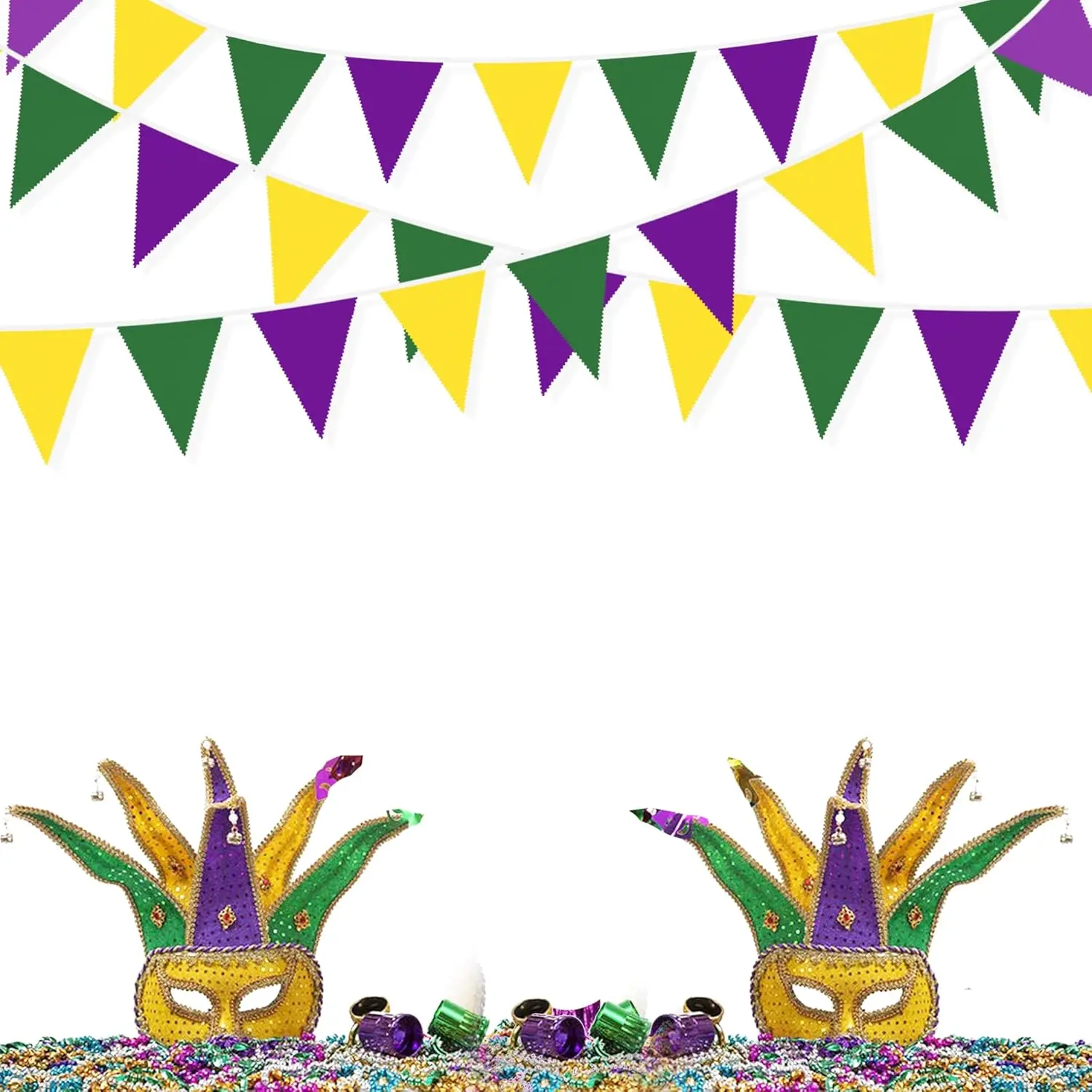 32Ft Long Mardi Gras Party Decorations - Yellow Green Purple Pennant Banner Triangle Flag Bunting Garland Streamer for Birthday - view 5