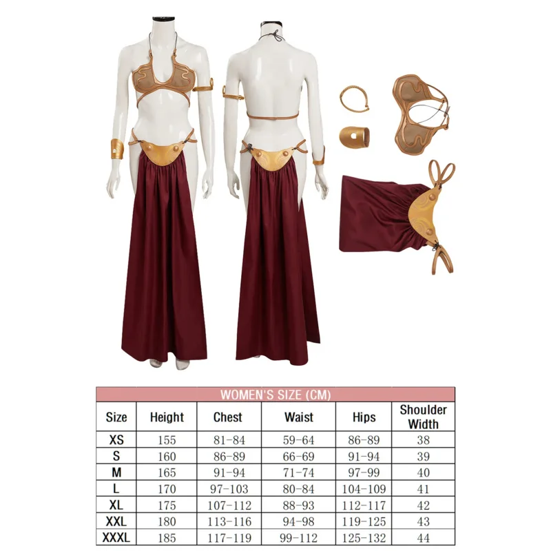 CyPrincess 레이아 코스프레 판타지 노예 드레스 가발 여성 영화 우주 전투 의상 변장 성인 할로윈 롤플레잉 파티 의상