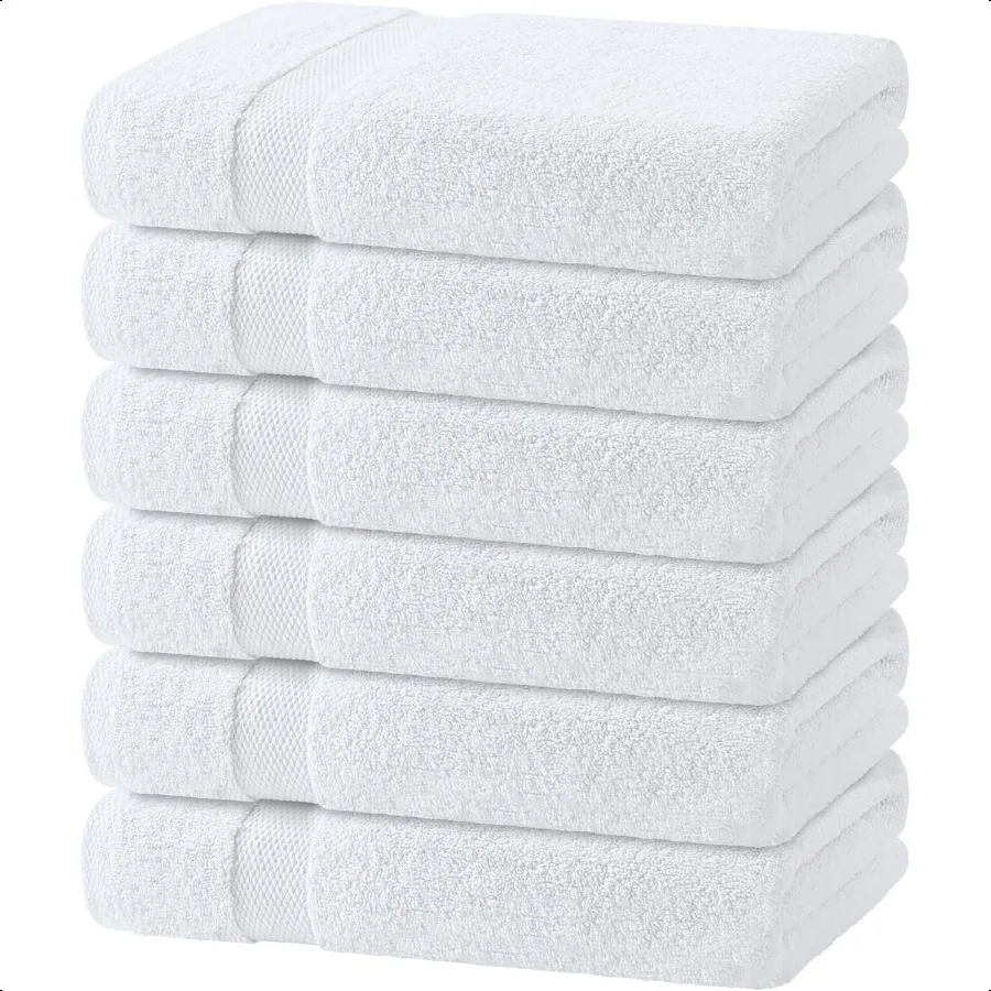 

Wealuxe White Bath Towels 24x50 Inch 6 Pack Extra Absorbent Cotton Towel Set for Bathroom