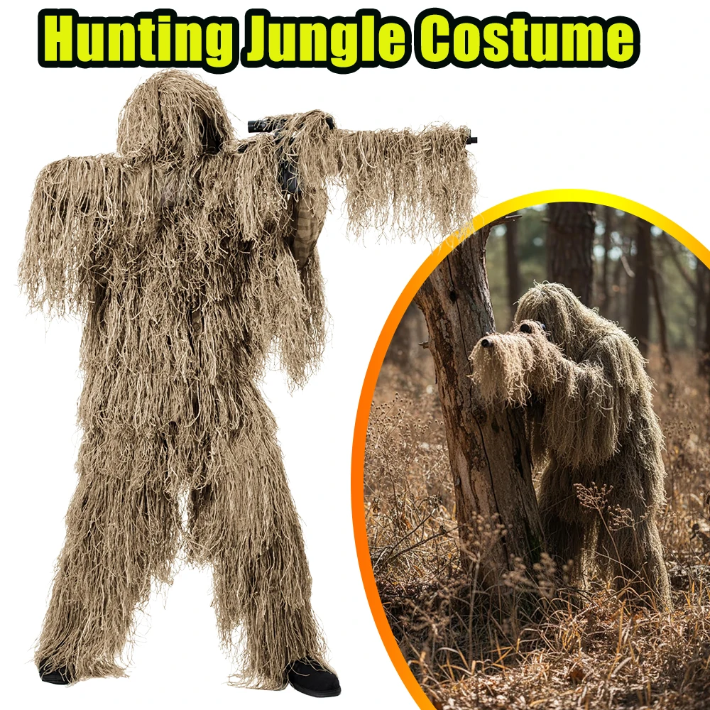 

Child Camo Ghillie Suit Kids Hunting Jungle Costume Full Set With Tops Pants Hat For Airsoft Birding Stealth Outdoor Play