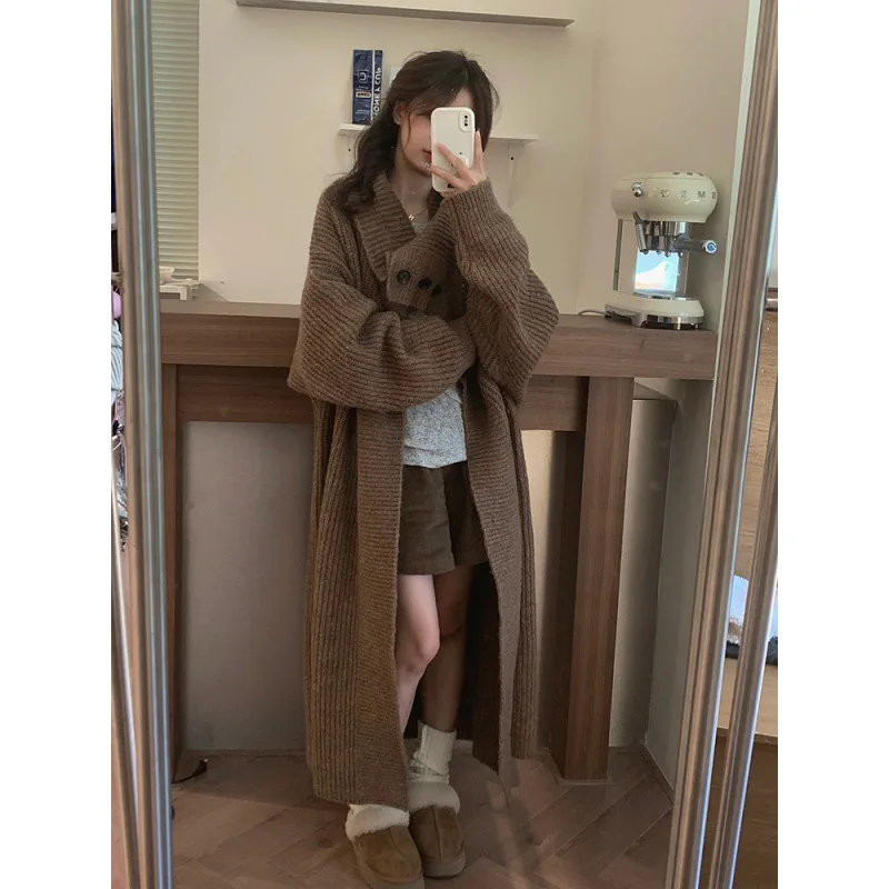 Maillard Lazy Style Sweater Jacket for Women in Autumn and Winter Niche Design Sense Loose Knit Sweater with A Lapel Cardigan