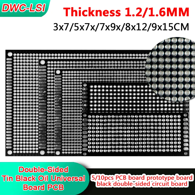 5/10PCS Double-sided Tin Spray Black Oil Universal Board Thickness 1.2/1.6MM PCB Circuit Board 3*7/5*7/7*9/8*12/9*15CM