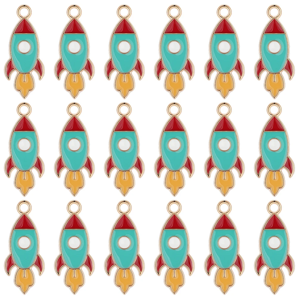 50Pcs Rocket Charms Bulk Space Themed Charms Alloy Enamel Small Spaceship Astronaut Planet Rocket Ship Pendants for Jewelry