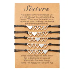 Fashion New Sisters Card Bracelet Stainless Steel 5 Linked Heart Woven Friendship Bracelet 5 Pieces Set Wholesale