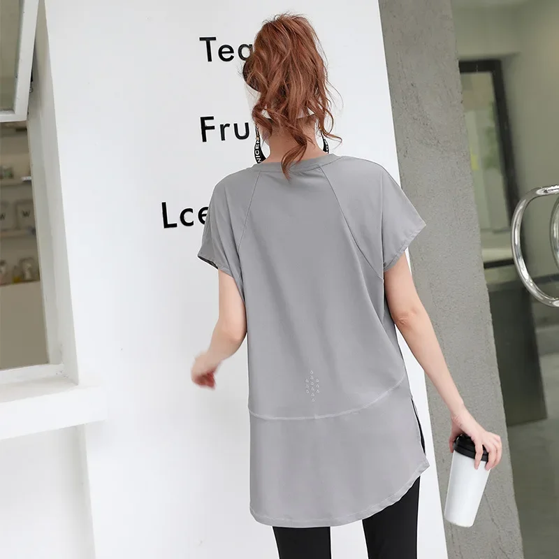 Fashion Casual Liberally Yoga Shirts Permeability Quick Drying Long Version Blouse Fitness Workout Sportswear Short Sleeves